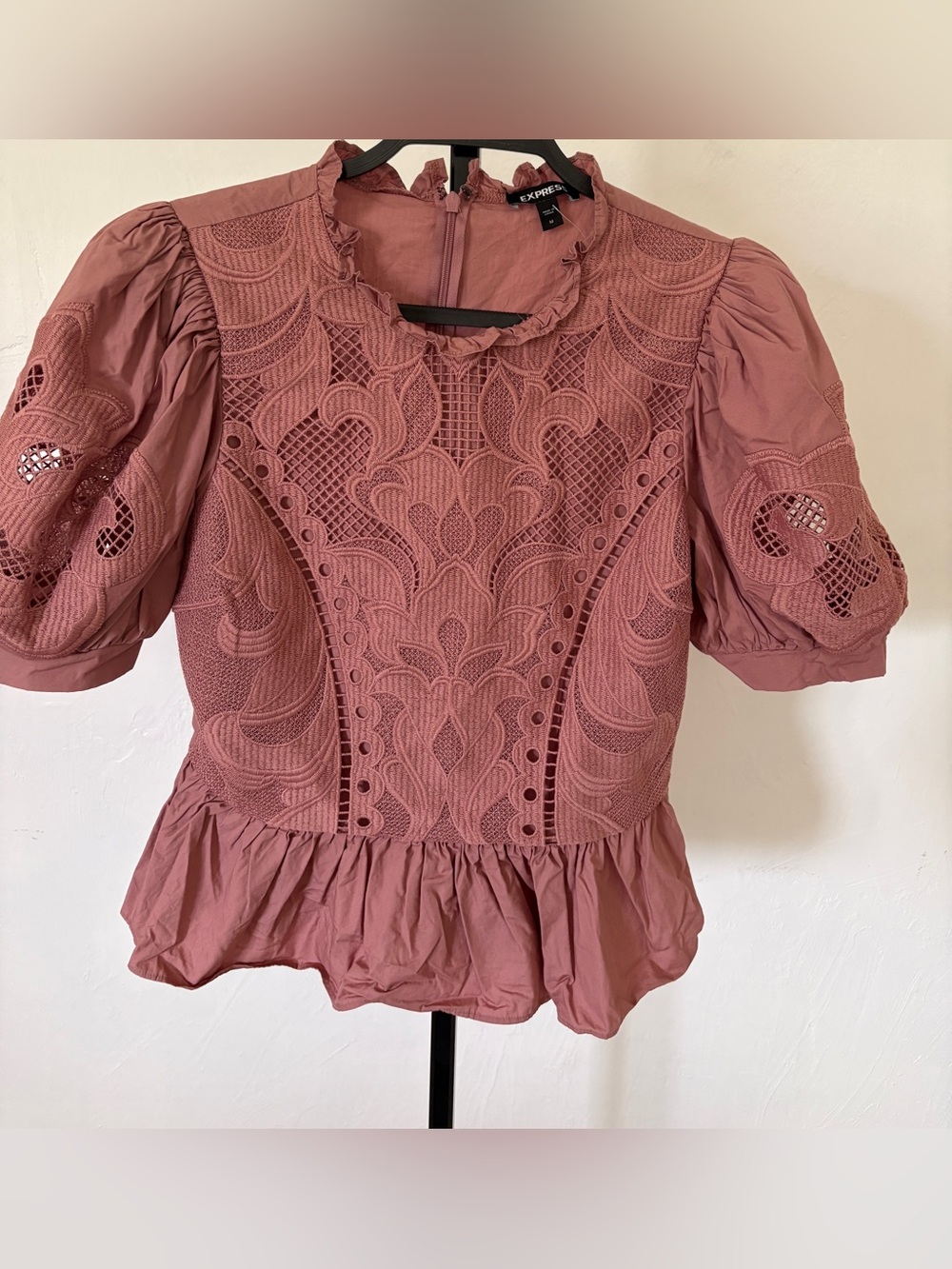 Express Mauve Lace Peplum Blouse Size Medium .